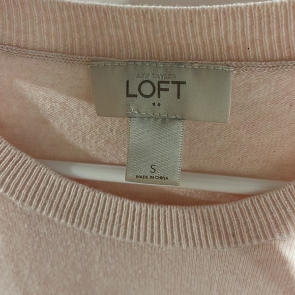 LOFT Blush Pink White Snowflake Ribbed Detail Crewneck Sweater Size S - Picture 5 of 7